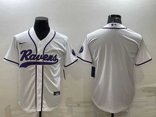 Men%27s Baltimore Ravens Blank White With Patch Cool Base Stitched Baseball Jersey->baltimore ravens->NFL Jersey